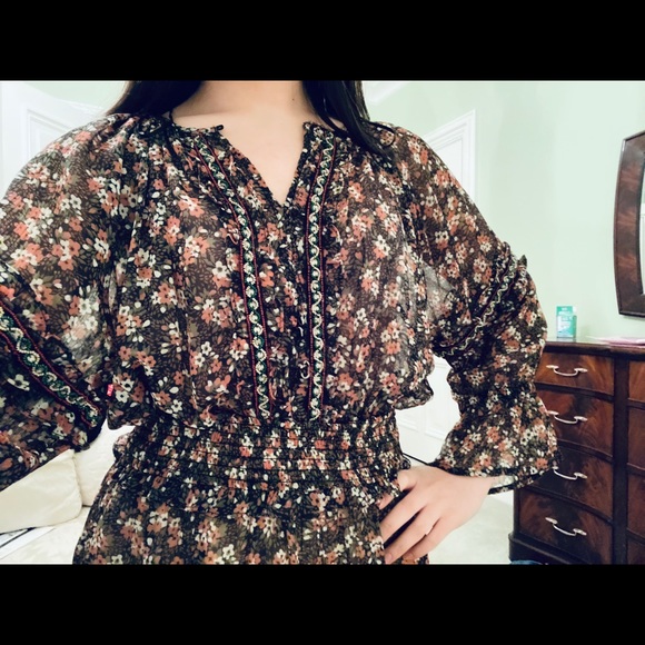 Zara Dresses S Green And Pink Floral Zara Smocked Dress Poshmark